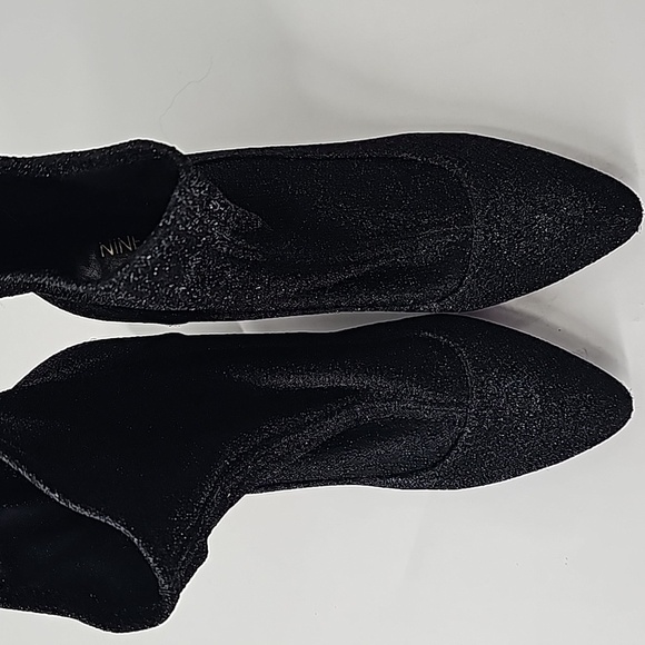 Nine West Black Metallic Block Heel Almond Toe Sock Booties - Picture 7 of 9
